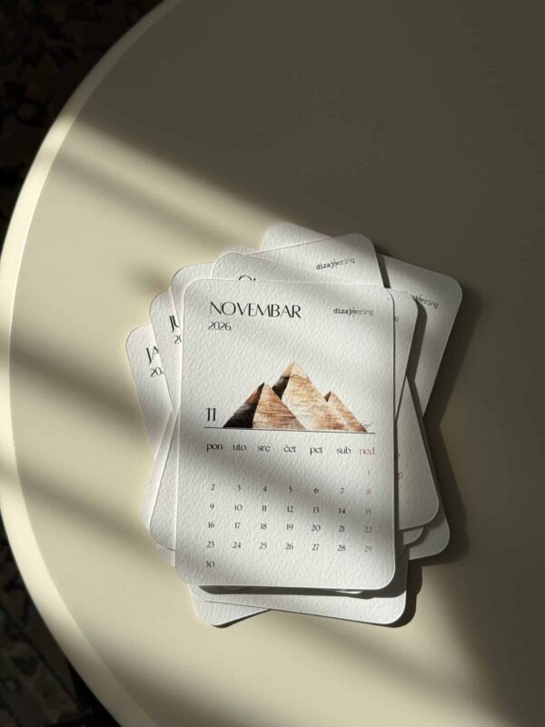 Elegant monthly calendar with pyramid artwork for November 2026, perfect for stylish home or office decor.