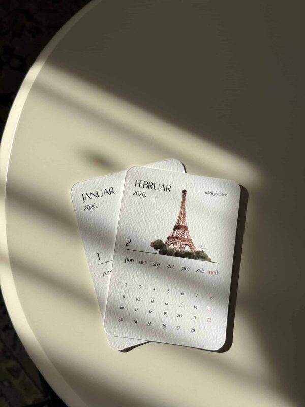 Elegant February 2026 calendar featuring Paris Eiffel Tower design, perfect for stylish home decor and planning.