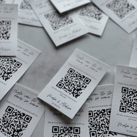 QR code wedding thank you card with personalized message and QR code for easy sharing.