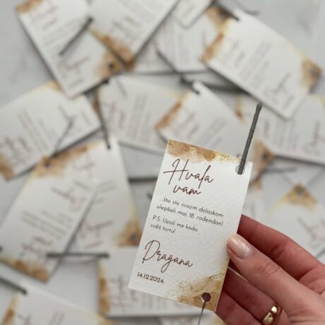 Handmade thank you notes for Zahvalnica P2 event with elegant calligraphy and rustic design.