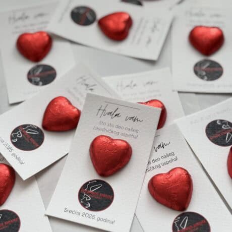 Elegant corporate thank you cards with red heart decorations for professional appreciation.