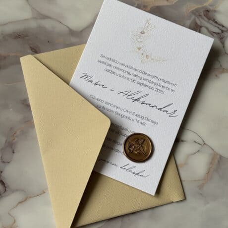 Wedding invitation card for a special wedding event, elegant design with wax seal, perfect for celeb.