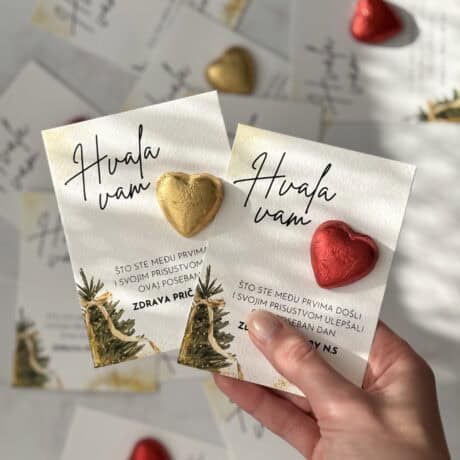 Elegant corporate thank you cards with gold and red heart accents, perfect for professional apprecia.