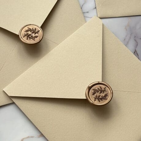 Koverta 14.5 x 14.5 in elegant beige color with wax seal, perfect for stylish invitations and statio.
