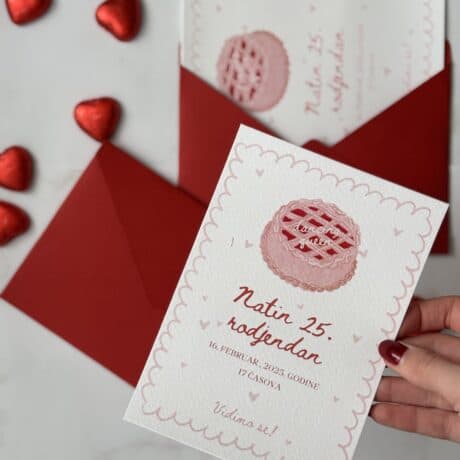 Invitation for 25th birthday party with elegant pink and white design.