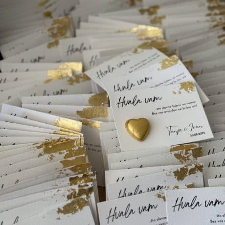 Thank you card with gold accents and heart embellishments for premium gifting.