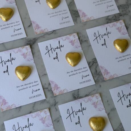 Thank you heartfelt gratitude card with golden heart embellishment.