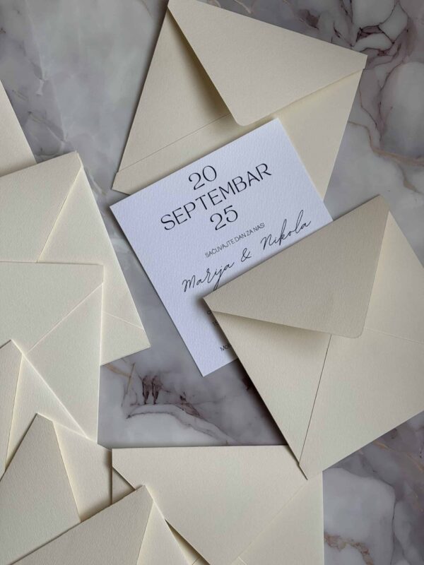 Elegant cream-colored envelope for wedding invitations, perfect for the Koverta 14.5 x 14.5 size.