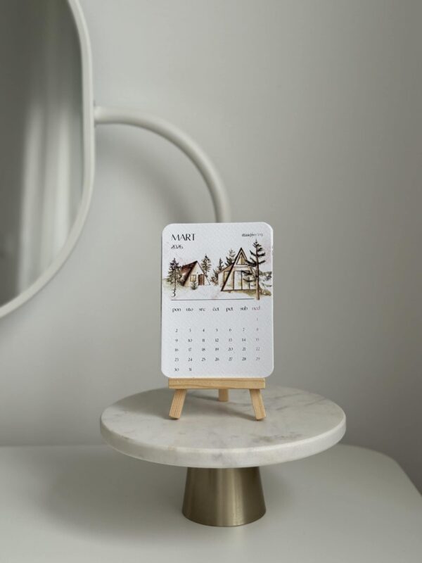 Stylish minimalist desk calendar with nature-inspired design for modern interior decor.