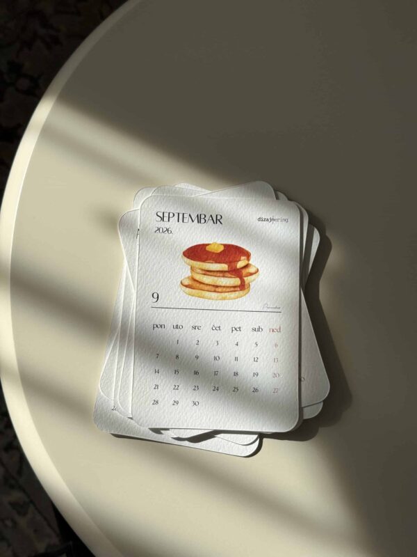 Watercolor pancake illustration on September 2026 calendar page.