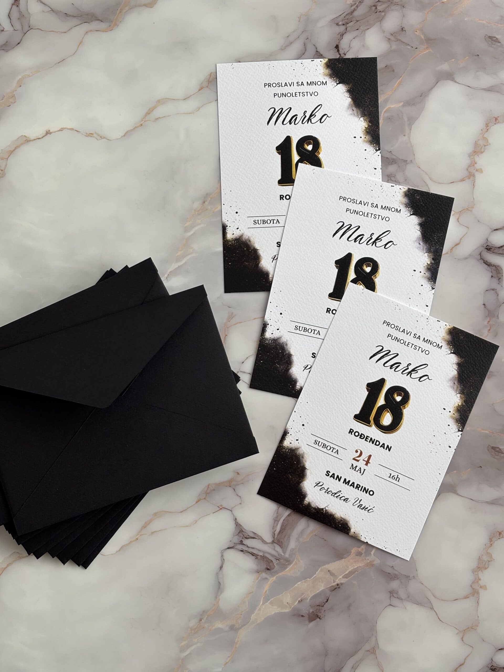 Elegant black and gold birthday invitation card for a stylish celebration.