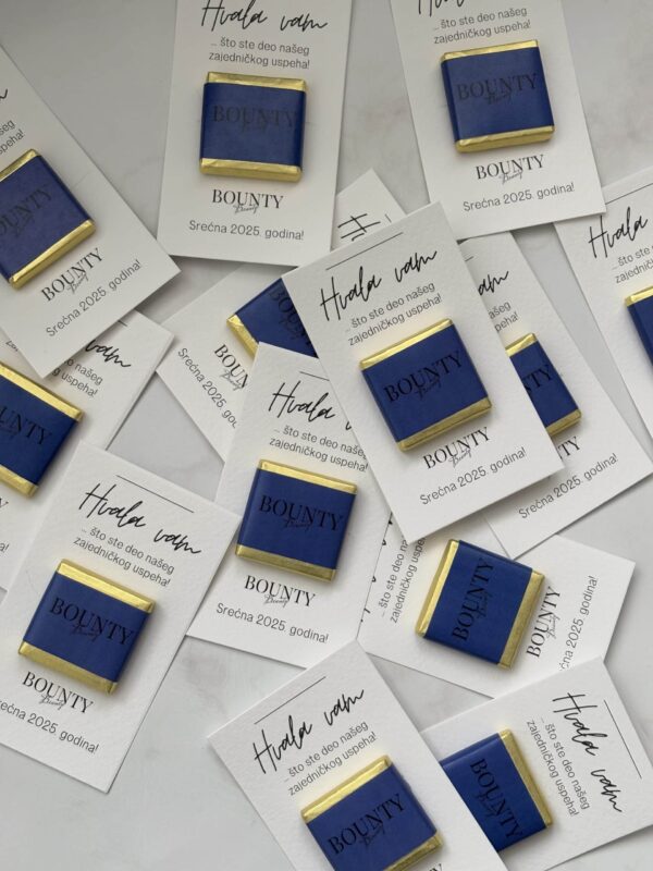 Bounty chocolate bar on event cards celebrating 2025 success.