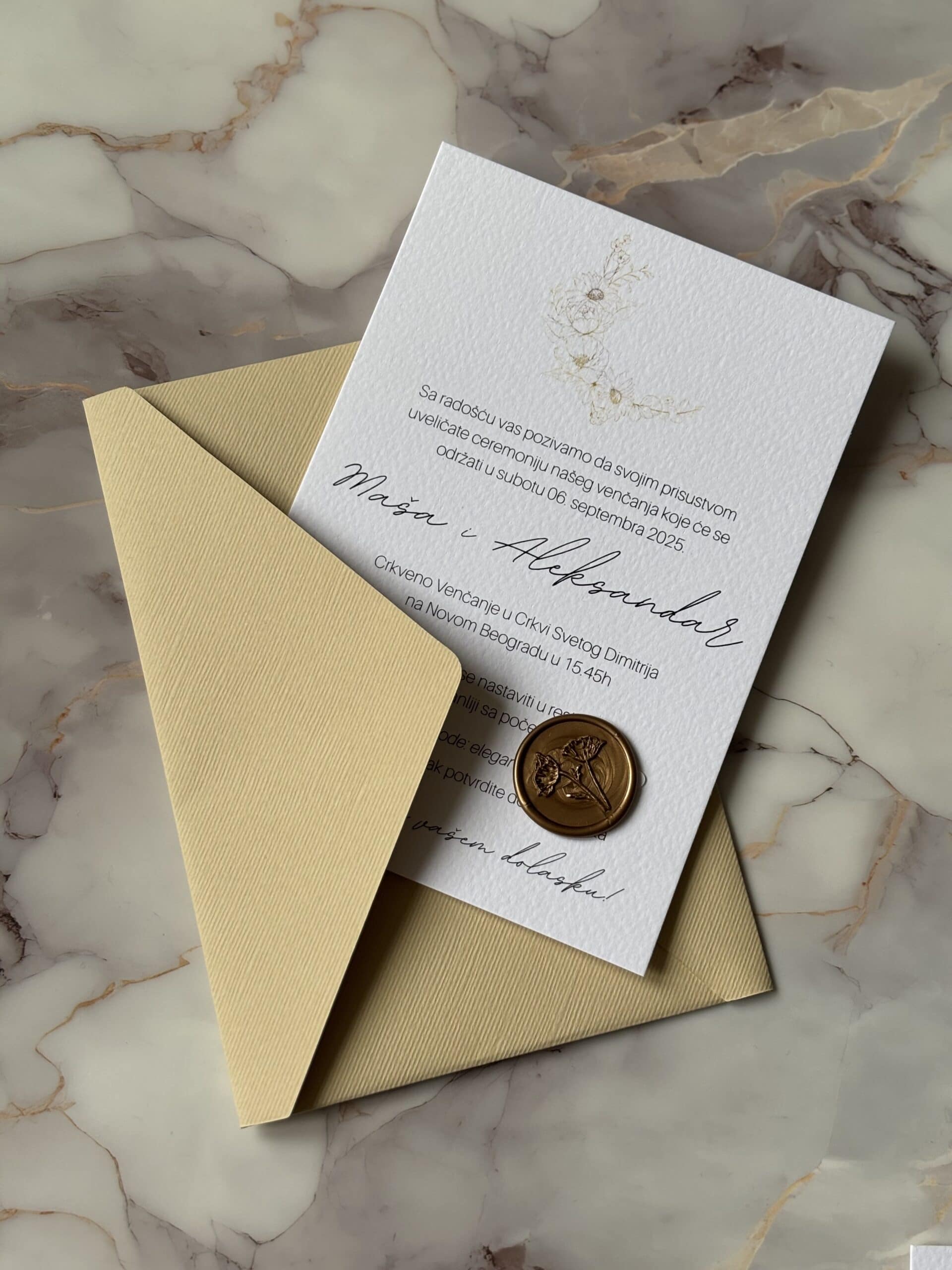 Wedding invitation card for a special wedding event, elegant design with wax seal, perfect for celeb.
