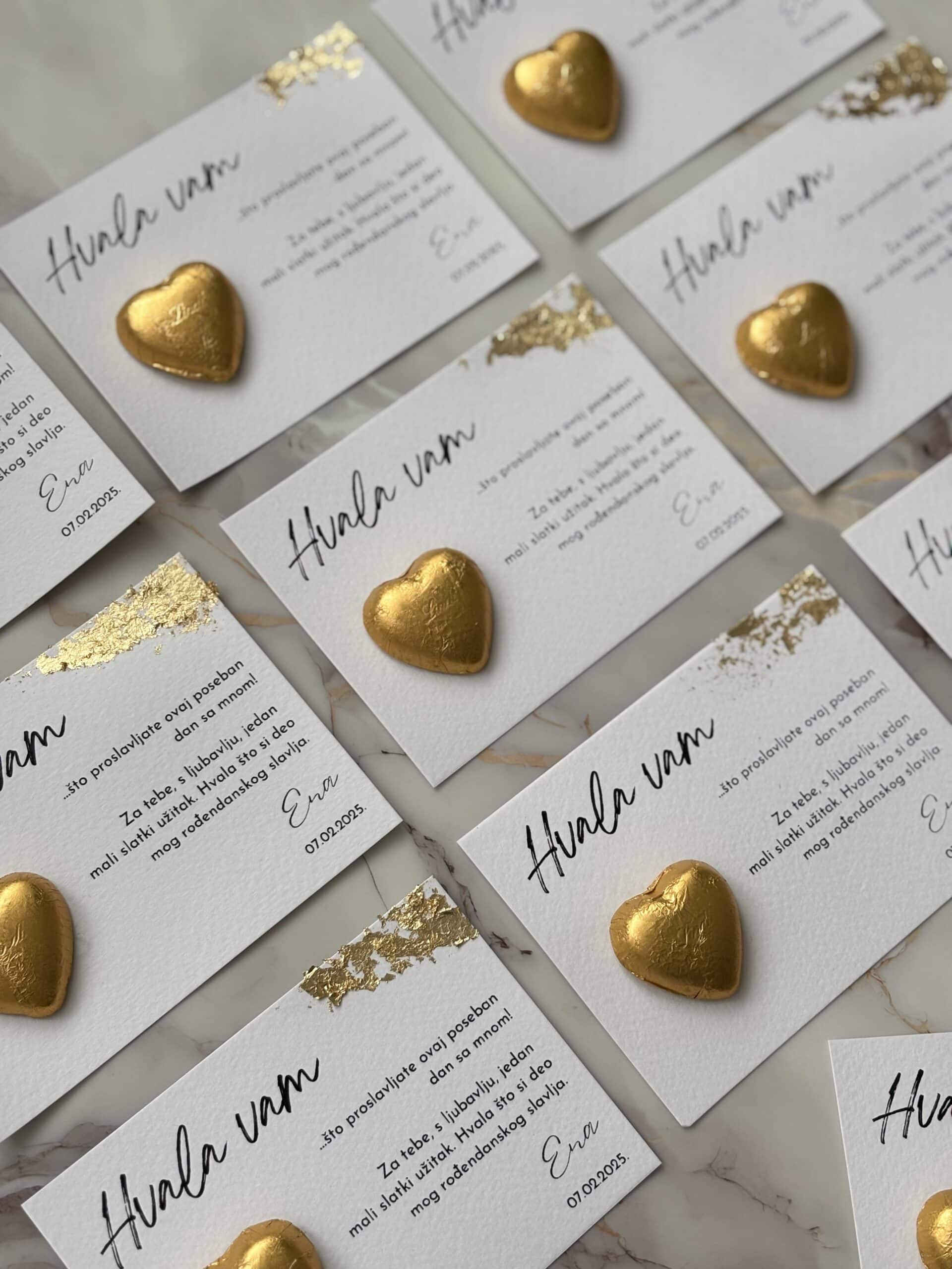 Hvala Vam 7 - Zahvalnice with gold heart embellishments for appreciation and recognition.