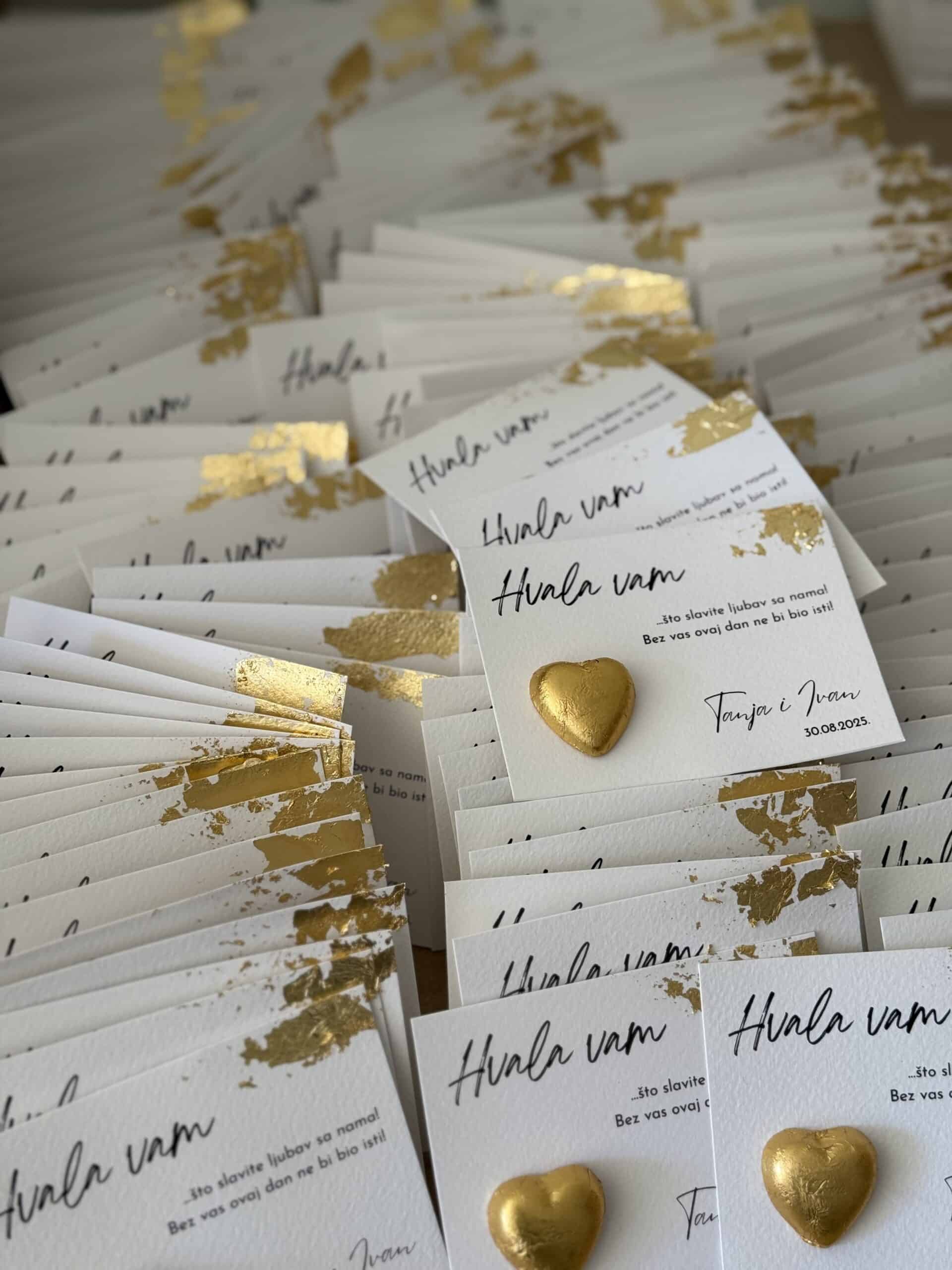 Thank you card with gold accents and heart embellishments for premium gifting.