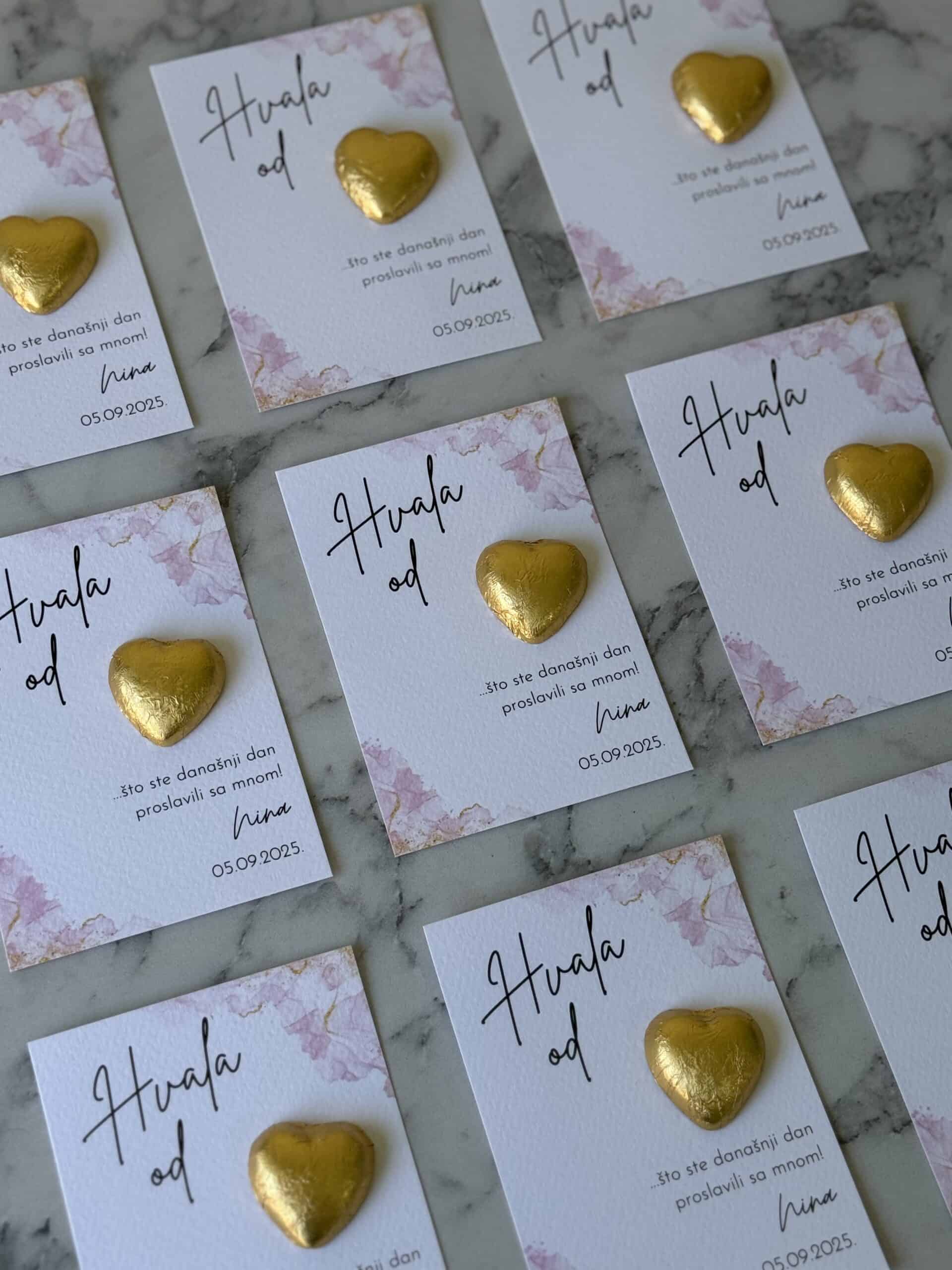 Thank you heartfelt gratitude card with golden heart embellishment.