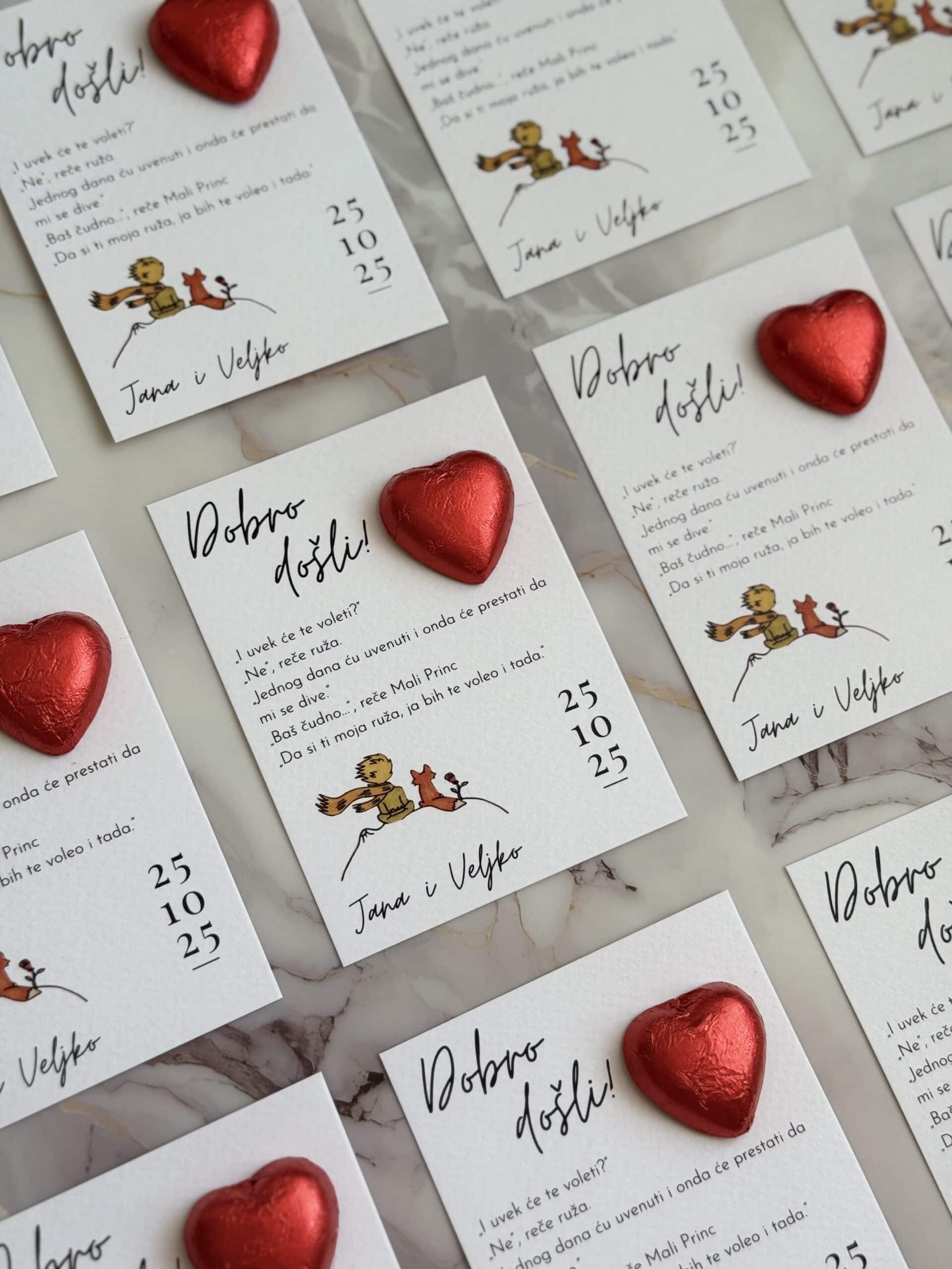 Beautiful thank you card with a teddy bear and heart decoration for Mali Princ 2 event.