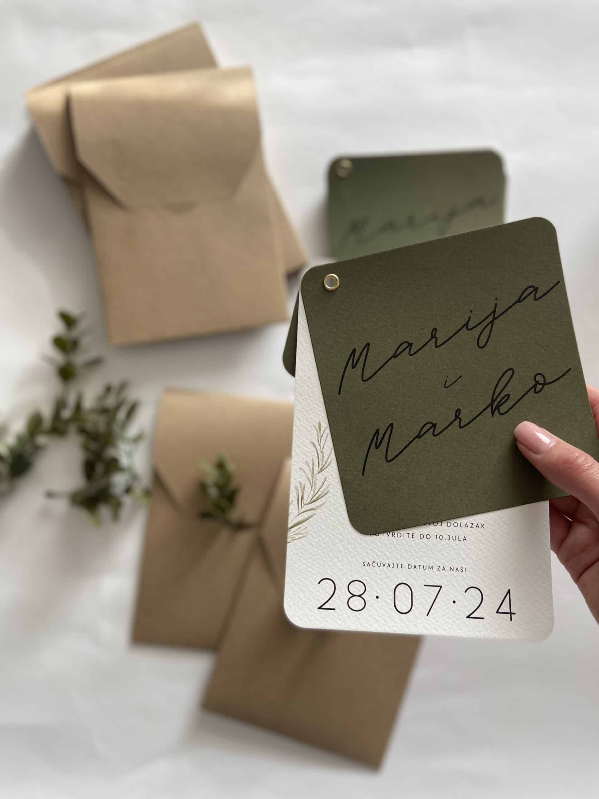 Wedding invitation card with elegant design for Marija and Marko's wedding.