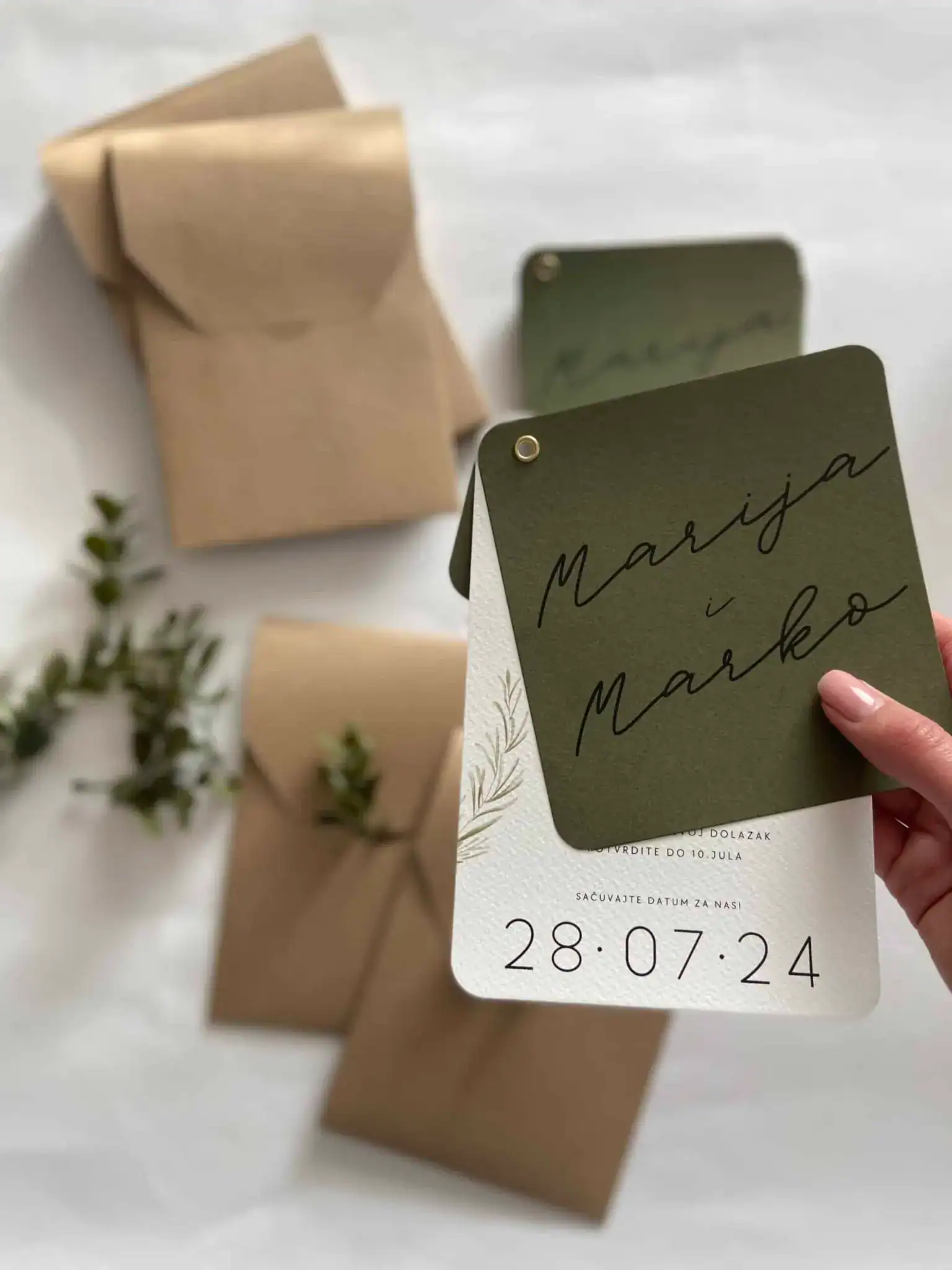 Wedding invitation card with elegant design for Marija and Marko's wedding.